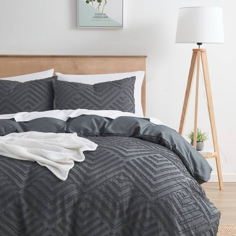 Nestl Boho Tufted Embroidery Double Brushed Duvet Cover with Button Closure