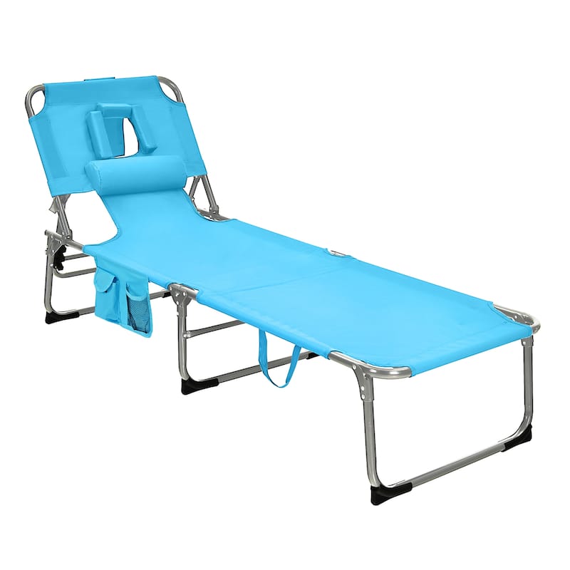 Goplus Outdoor Beach Lounge Chair Folding Chaise Lounge with Pillow - See Details
