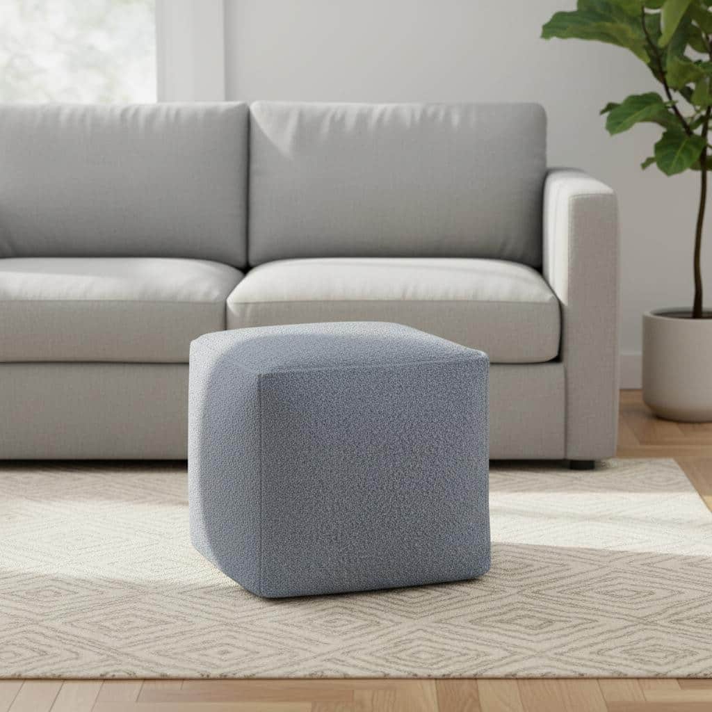 HomeRoots 18" Blue Boucle Pouf Ottoman