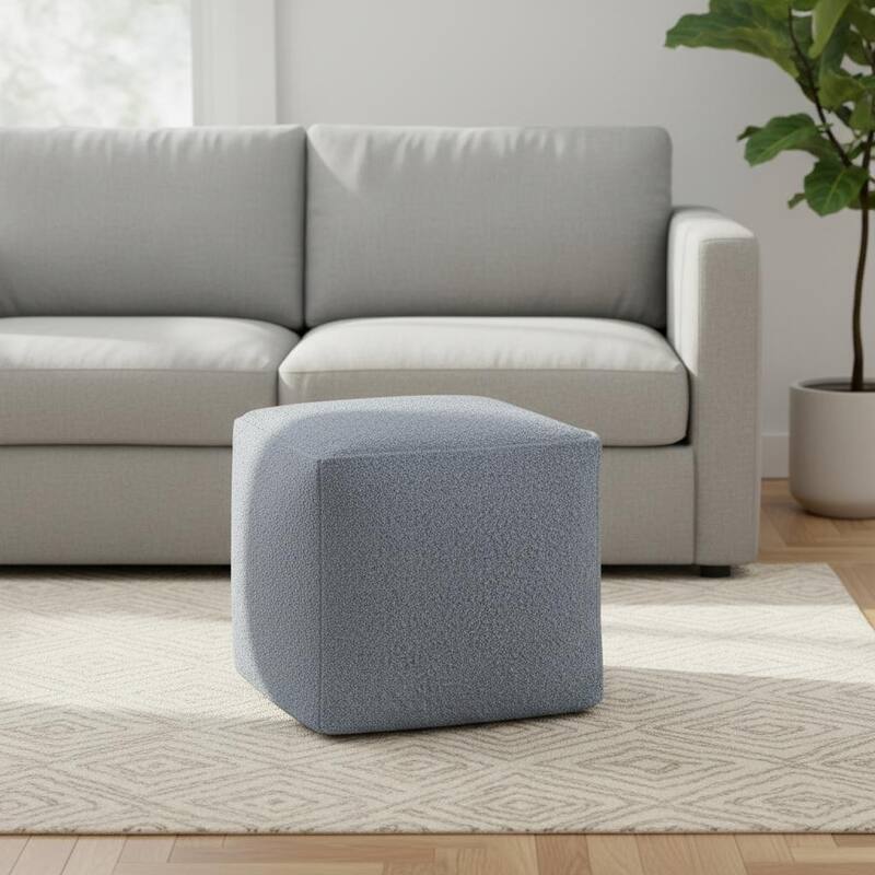 HomeRoots 18" Blue Boucle Pouf Ottoman - Blue - 18.00 in. x 18.00 in. x 18.00 in.