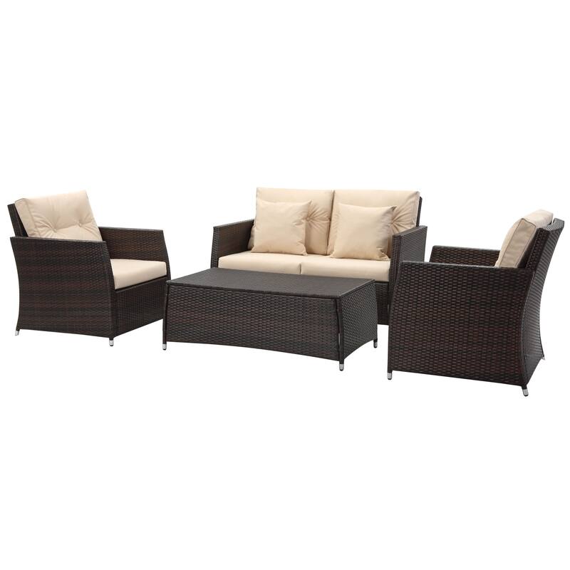 SAFAVIEH Outdoor Taya 4-Piece Living Set - 55W x 34D x 32H
