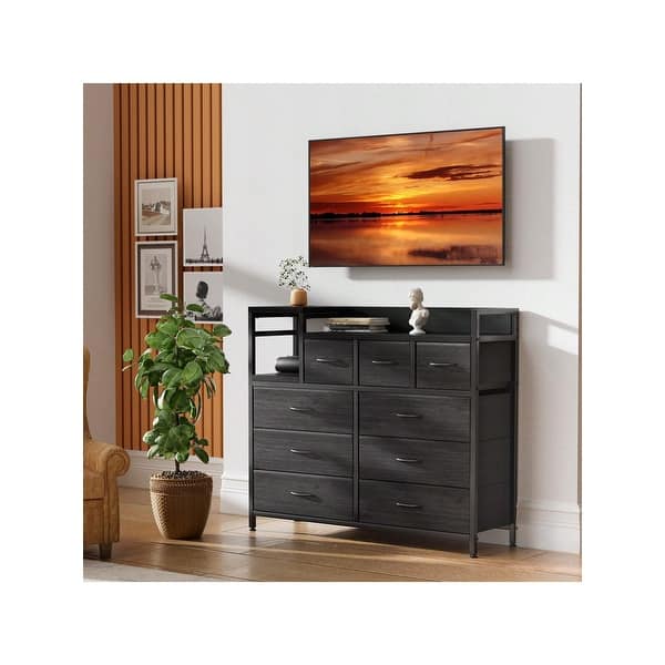 9-Drawer Modern Dresser TV Stand with Charging Station, Open Shelf, Power  Outlets, Storage Media Console, Black - Bed Bath & Beyond - 43986018