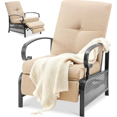 AECOJOY Outdoor Adjustable Cushioned Metal Patio Recliner Lounge Chair