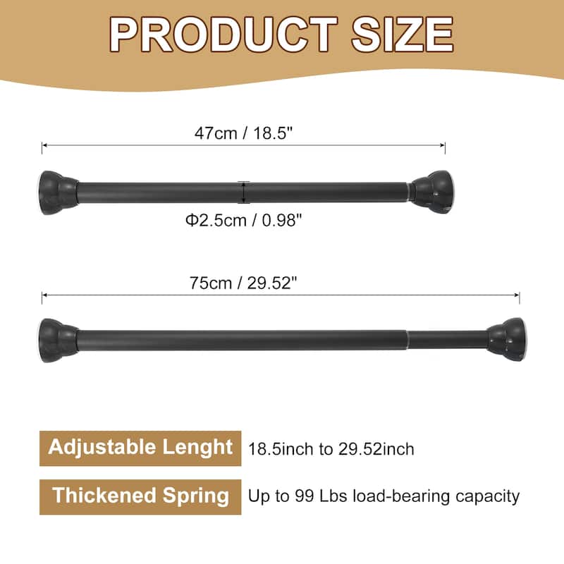 Window Curtain Rod, 18.5" to 29.52" 99lb Tension Closet Rod Adjustable - Black