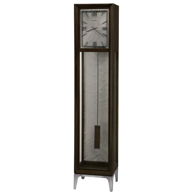 Howard Miller Reid Steel and Dark Wood Floor Clock - Dark Coffee Oak