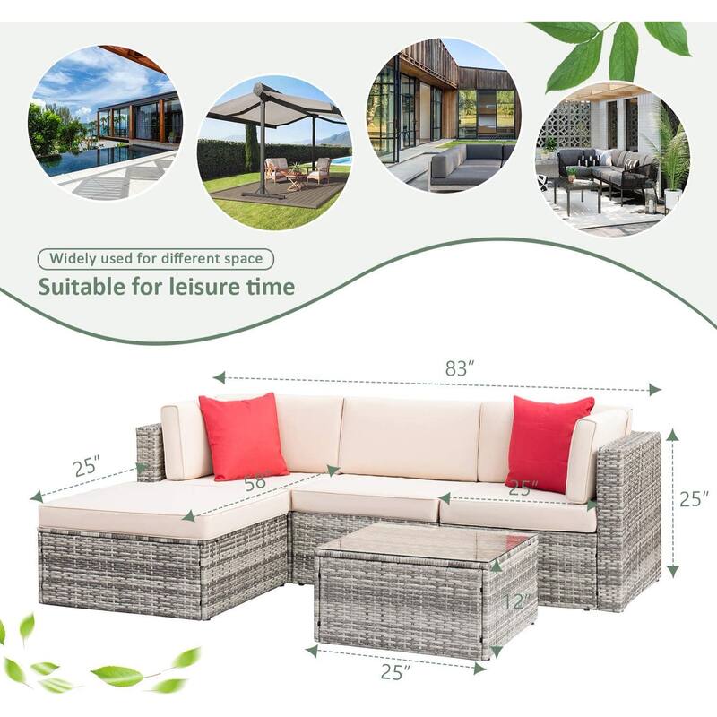 Homall 5 Pieces Patio Furniture Sets Outdoor Sectional Sofa Manual Weaving Rattan