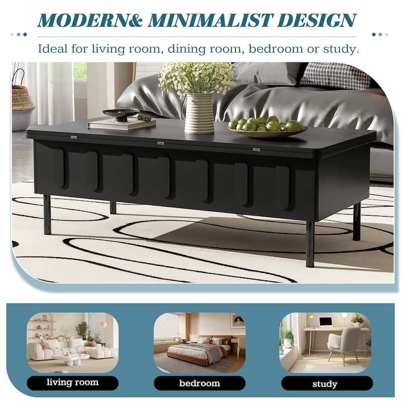 Roomfitters Lift-Top Coffee Table with 2 Drawers and Foldable Top, Hidden Storage Compartment, Adjustable Center Table