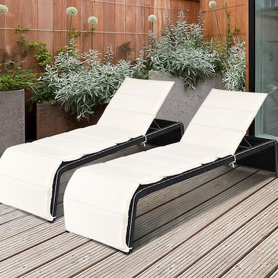1/2 PCS Adjustable Rattan Chaise Lounge Recliner Chair with Cushion