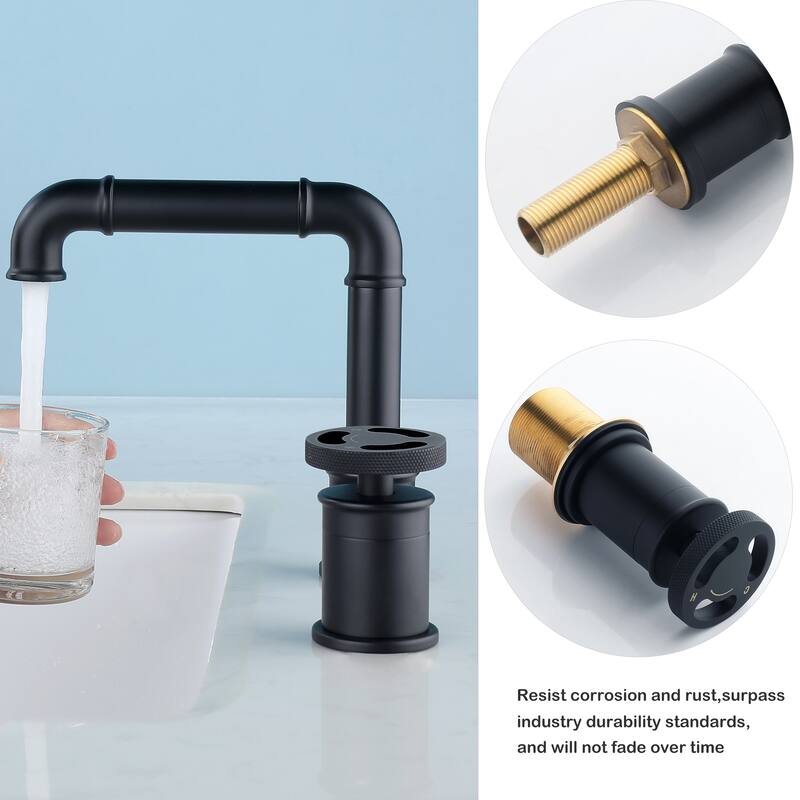 Industrial-style 2-Hole Bathroom Faucet Widespread with Premium Handle In Black