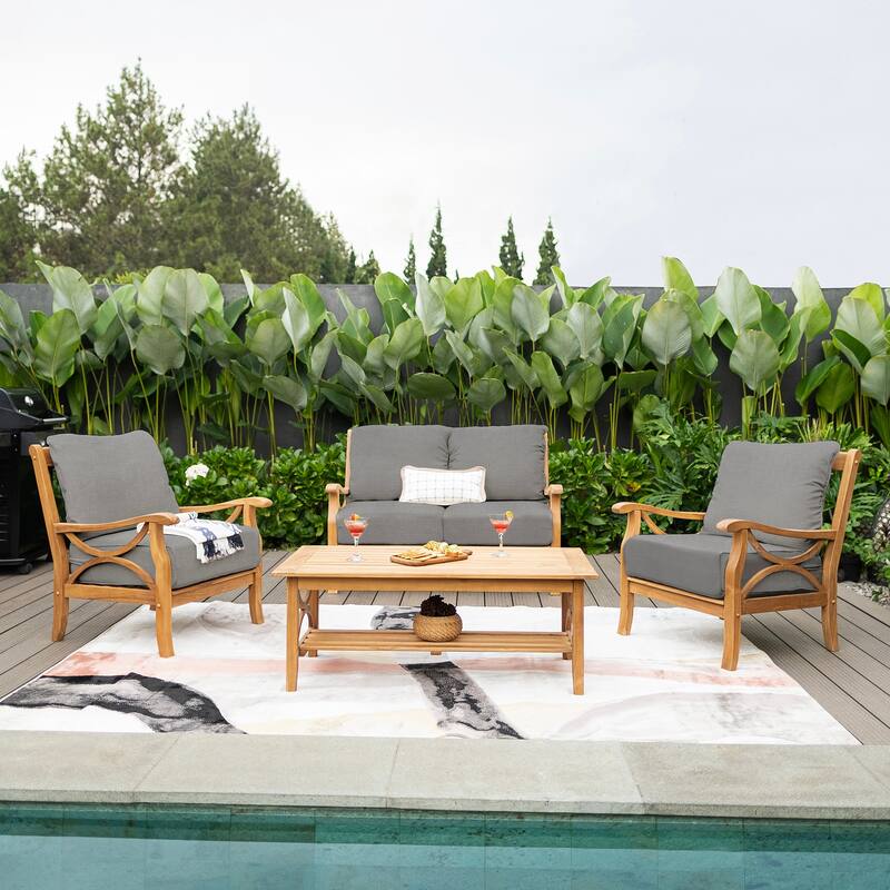 Cambridge Casual Lowell Teak Patio Loveseat with Cushion