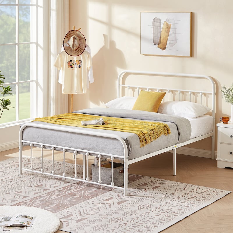 Javlergo Victorian Style Bed Frame with Arched Headboard & Footboard Twin/Full/Queen/King Size Metal Bed No Box Spring Needed