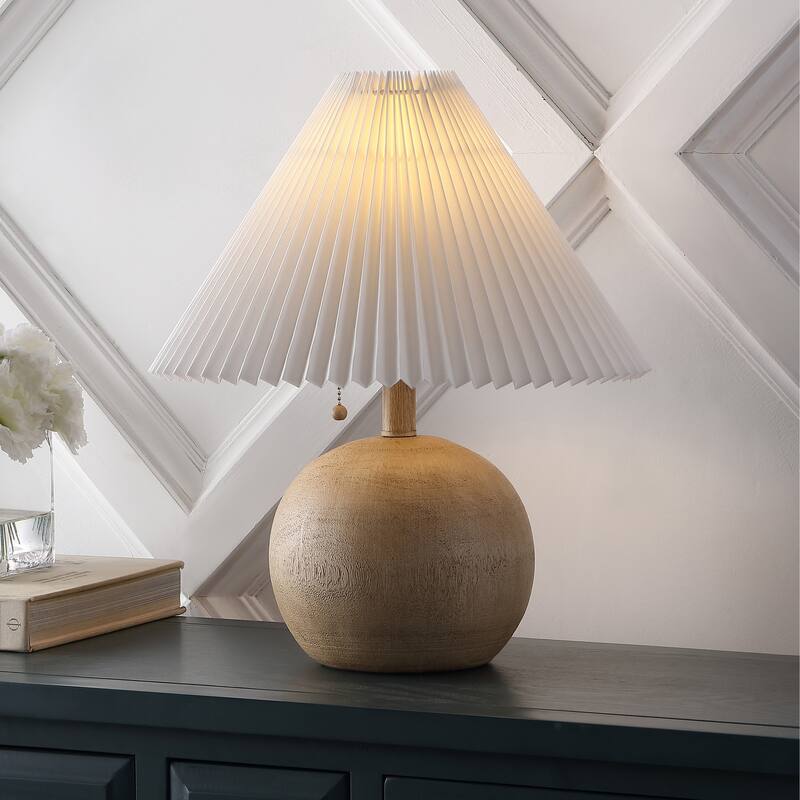 Arvid 17.25" Coastal Scandinavian Resin/Iron Sphere LED Table Lamp with Pleated Shade and Pull Chain, by JONATHAN Y