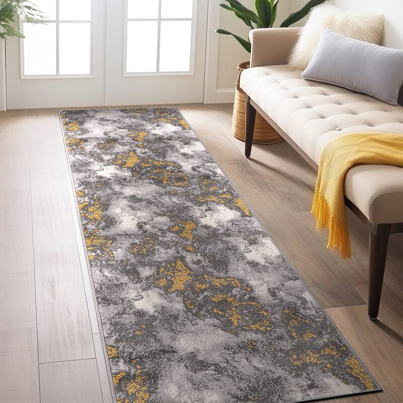World Rug Gallery Rio Modern Abstract Area Rug - Yellow - 2' x 7' - Runner