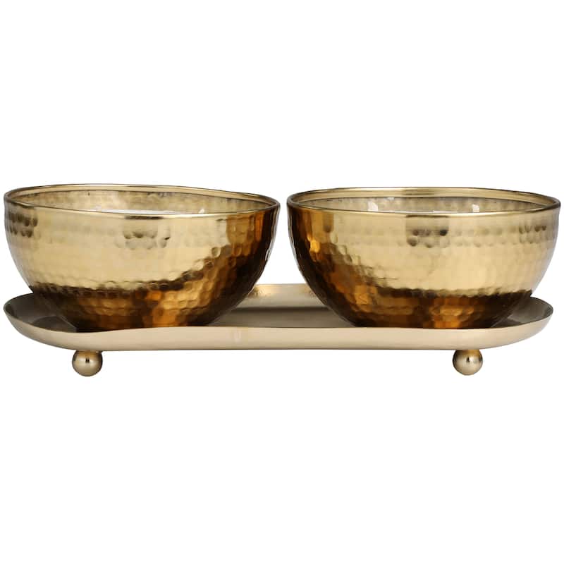 Gold or Copper or Silver Metal Scented Hammered 12 oz 2 Wick Candle with White Wax (Set of 2)