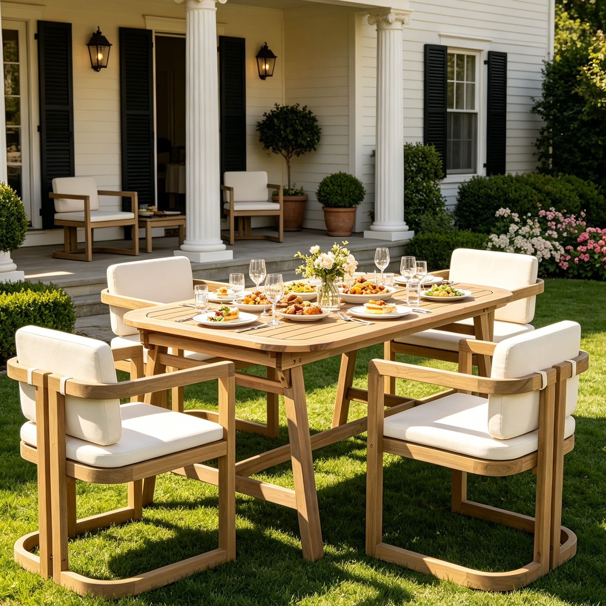 Christopher Knight Home - Set of 5 Outdoor Extendable Acacia Wood Dining Set with Cushioned Dining Chairs