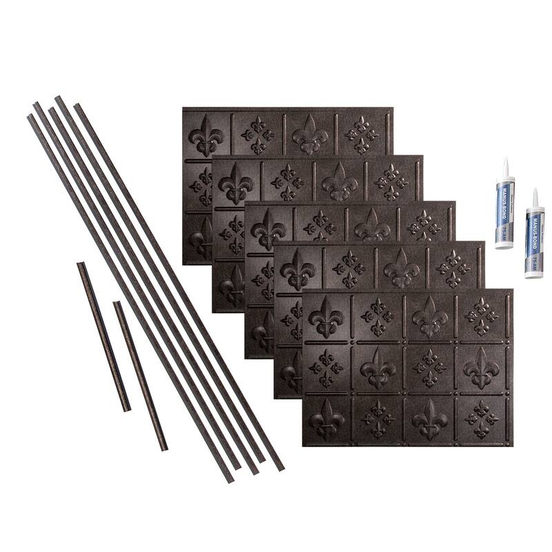 FASÄDE Fleur de Lis Decorative Vinyl Backsplash Panel - 15 Sq Ft Kit - Smoked Pewter