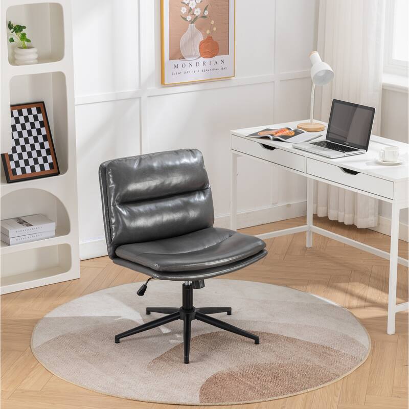 Armless Criss Cross Office Desk Chair, Vanity Chair with Wheels and Thickened Cushion, Ergonomic Adjustable Swivel Task Chair