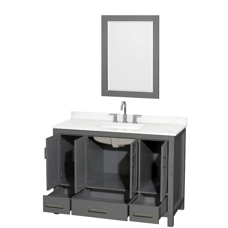 Sheffield 48-inch Single Vanity, 3 Hole Quartz Top, 24-inch Mirror