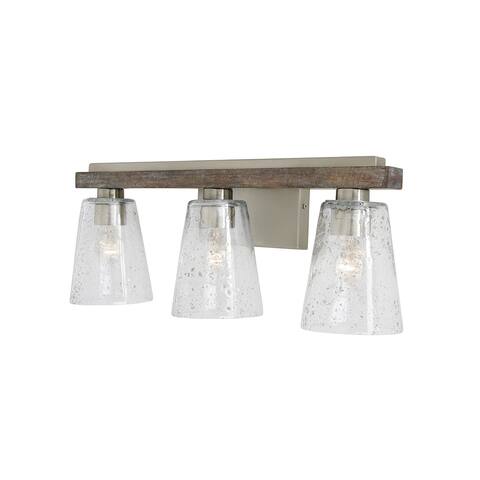 Connor 3-light Black Wash and Matte Nickel Bath/ Vanity Fixture w/ Stone Seeded Glass