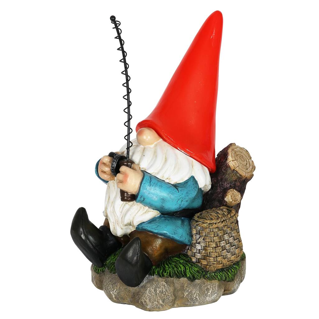 Exhart Good Time Solar Fishing Freddy Red Hat Gnome Statue, 12 Inch