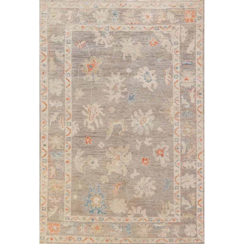 Hand Knotted Oriental 100% Wool Carpet Transitional All-Over Greys & Charcoal Oushak Area Rug - 8' 11'' X 5' 10''