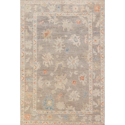 Hand Knotted Oriental 100% Wool Carpet Transitional All-Over Greys & Charcoal Oushak Area Rug - 8' 11'' X 5' 10''