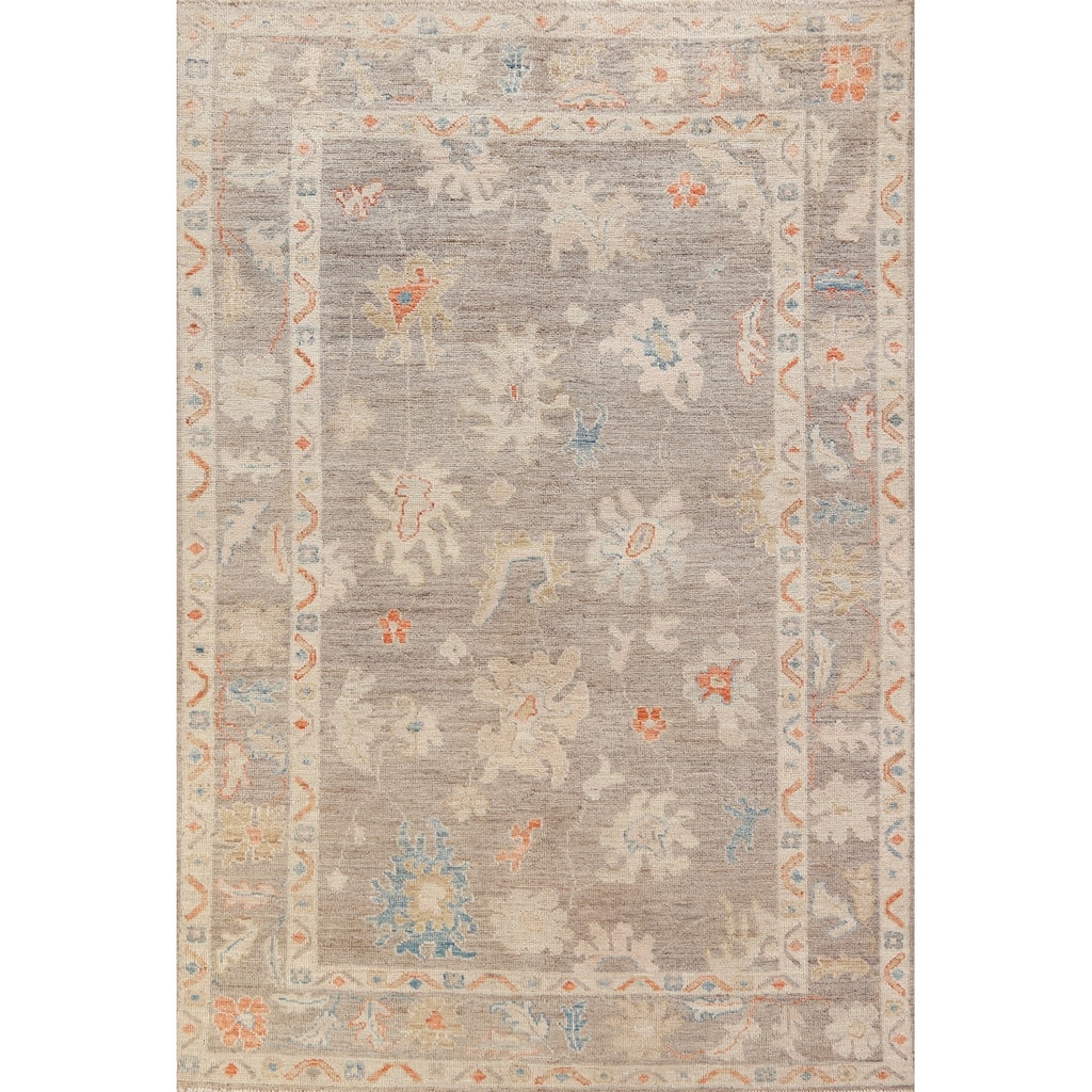 Hand Knotted Oriental 100% Wool Carpet Transitional All-Over Greys & Charcoal Oushak Area Rug - 8' 11'' X 5' 10''