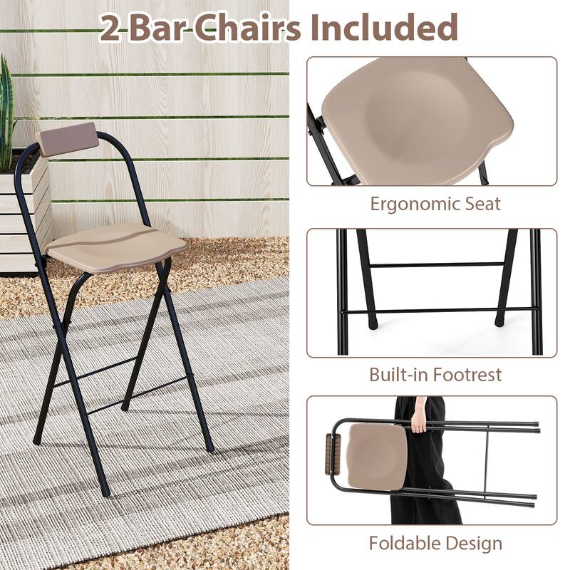 Gymax 3-Piece Outdoor BBQ Canopy w/ Bar Table & 2 Foldable Bar Chairs