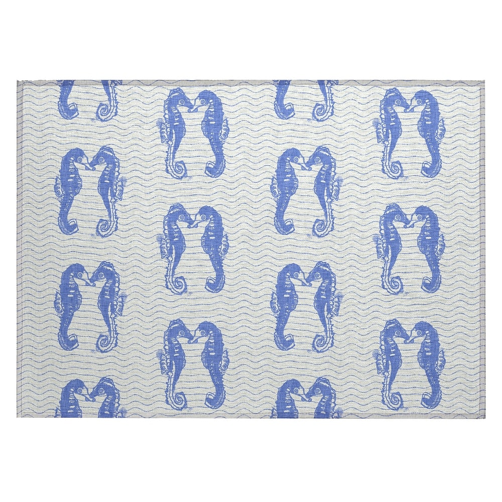 Indoor/ Outdoor Surfside Seahorses Washable Rug New