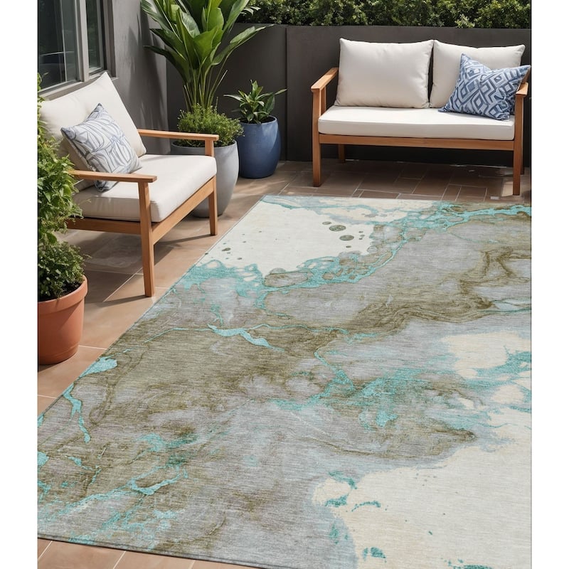 HomeRoots Abstract Transitional Rectangle Outdoor Rug - 5' X 8'