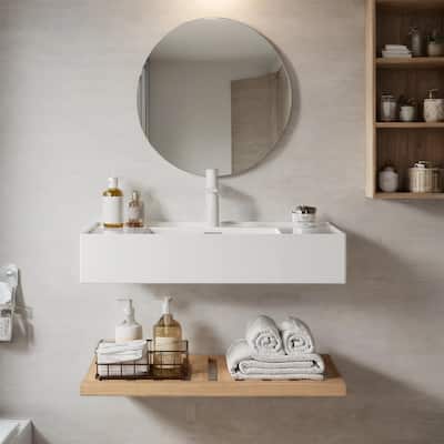 LED Bathroom Wall-Mounted Floating Vanity with Vessel Sink (No Faucet)