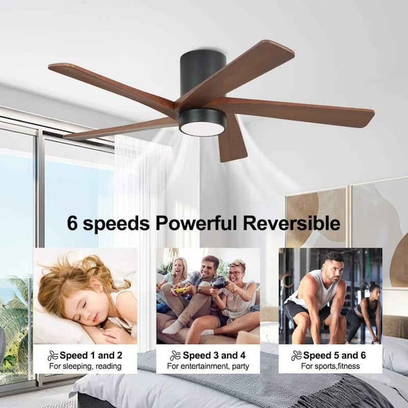 MLiAN 54" Solid Blades Indoor Flush Mount Ceiling Fan with Light Kit and Remote