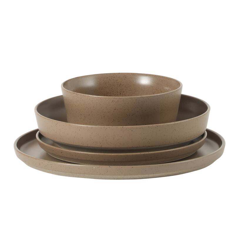 Gibson Elite Overbrook 16-Piece Pottery Clay Stoneware Stackable Dinnerware Set - Plates & Bowls, Reactive Glaze, Service for 4