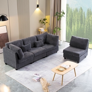 L-shape Sectional Sofa Sets Convertible Black Modular Armless Settee ...