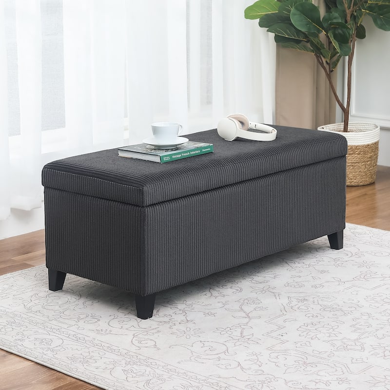 Adeco Velvet Storage Ottoman Bench Rectangular Footstool Lift Top - Dark Grey