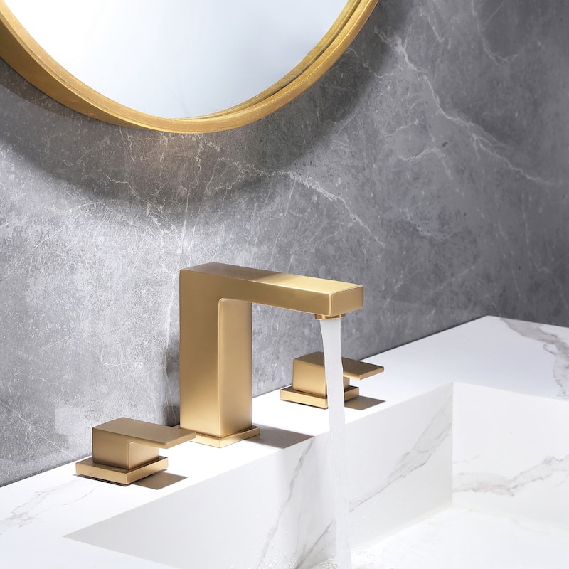 Double Handle Copper Widespread Bathroom Sink Faucet - Brushed gold