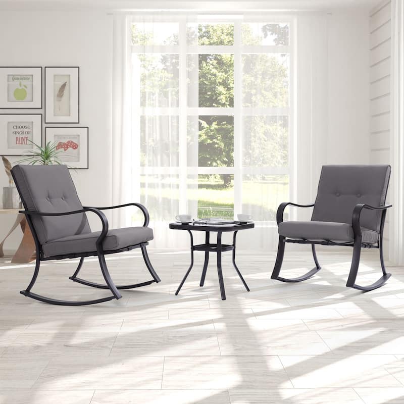 LIVOOSUN 3 Pieces Outdoor Bistro Sets With Table, Soft Cushions - Soft Grey
