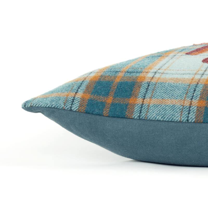 HomeRoots 14" X 14" Blue and Orange Thanksgiving Wool Blend Pillow With Embroidery Edges