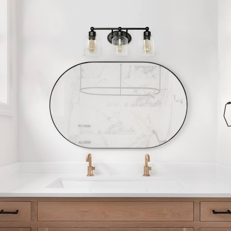 Modern 3-Light Vanity Wall Sconce - Metal & Glass Uplight Downlight - Bathroom, Hallway, Entryway Decor - Black Finish - 6.5