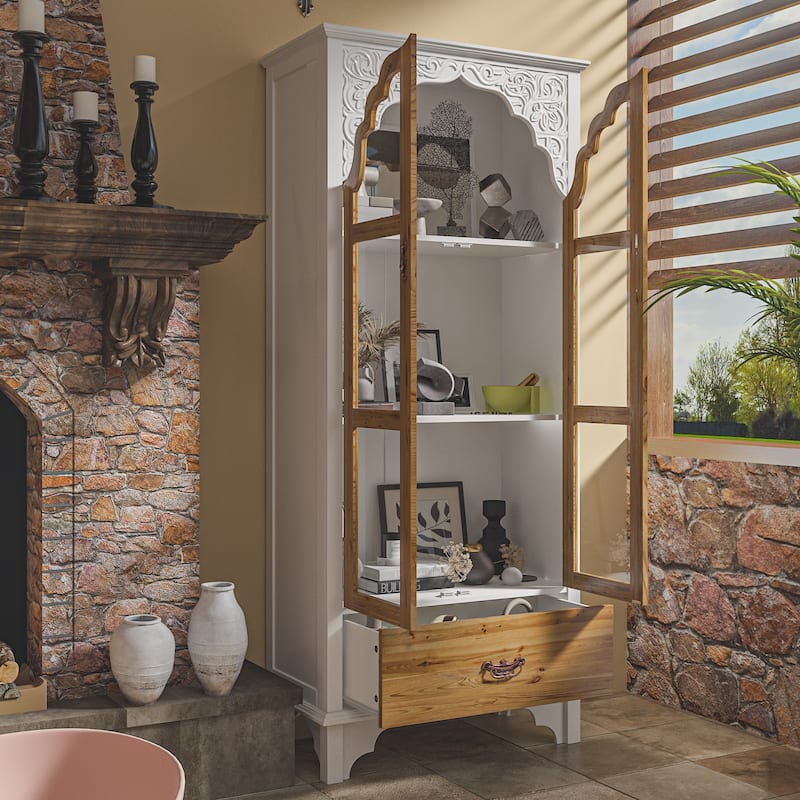 Tall Bookshelf Display Cabinet Curio Cabinet with Acrylic Glass Doors - 70.9"X31.5"