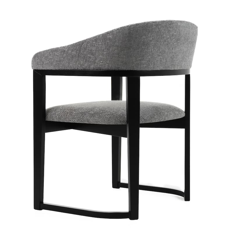 Cid Mary Dining Chair, Gray Fabric, Curved Black Solid Rubberwood Frame
