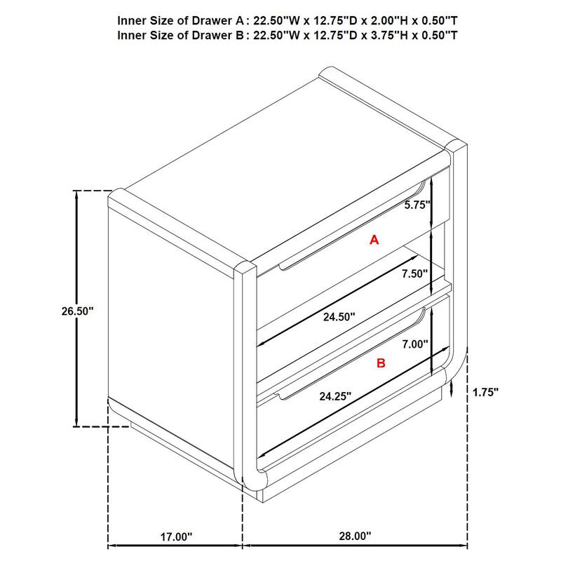 Leandro 2-drawer LED Nightstand with USB Burnished Black
