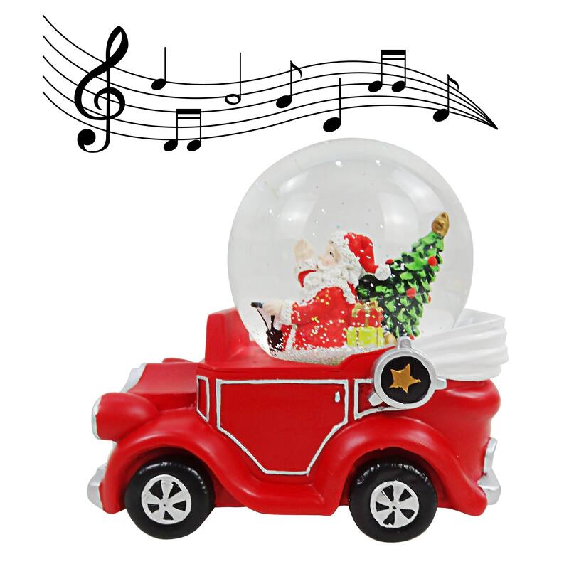 Vintage Red Car with Santa Snowglobe with Music - N/A