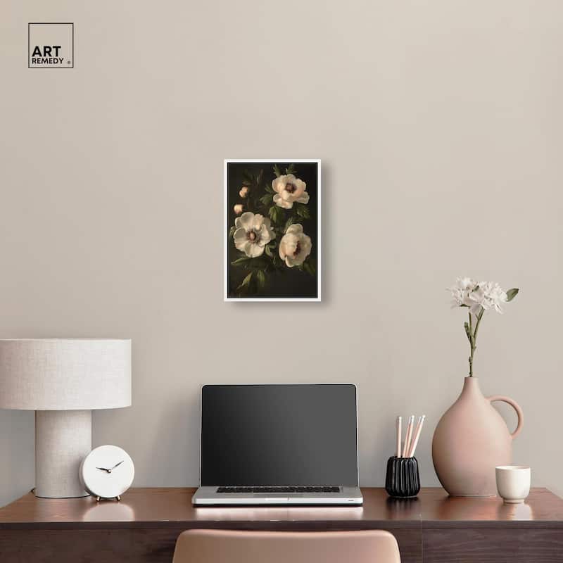 White Peonies in Dark I Canvas by Art Remedy