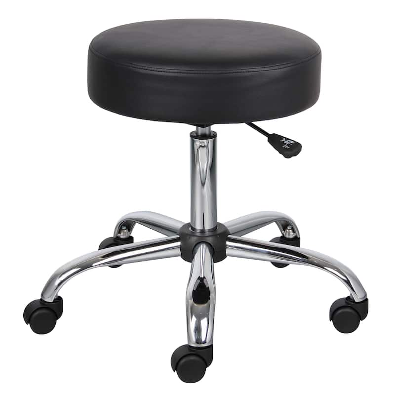 Fea Medical Swivel Stool, Round Black Padded Seat, Rolling Chrome Base