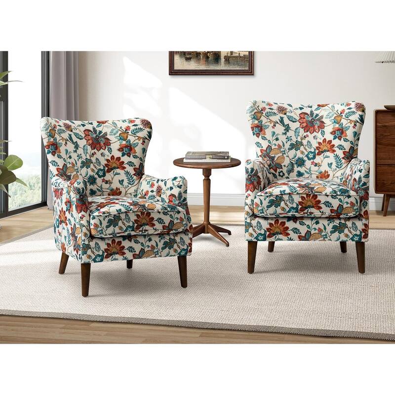 Nikolaus Traditional Comfy Living Room Armchair with Solid Wood Legs and Thick Seat Cushion Set of 2 by HULALA HOME