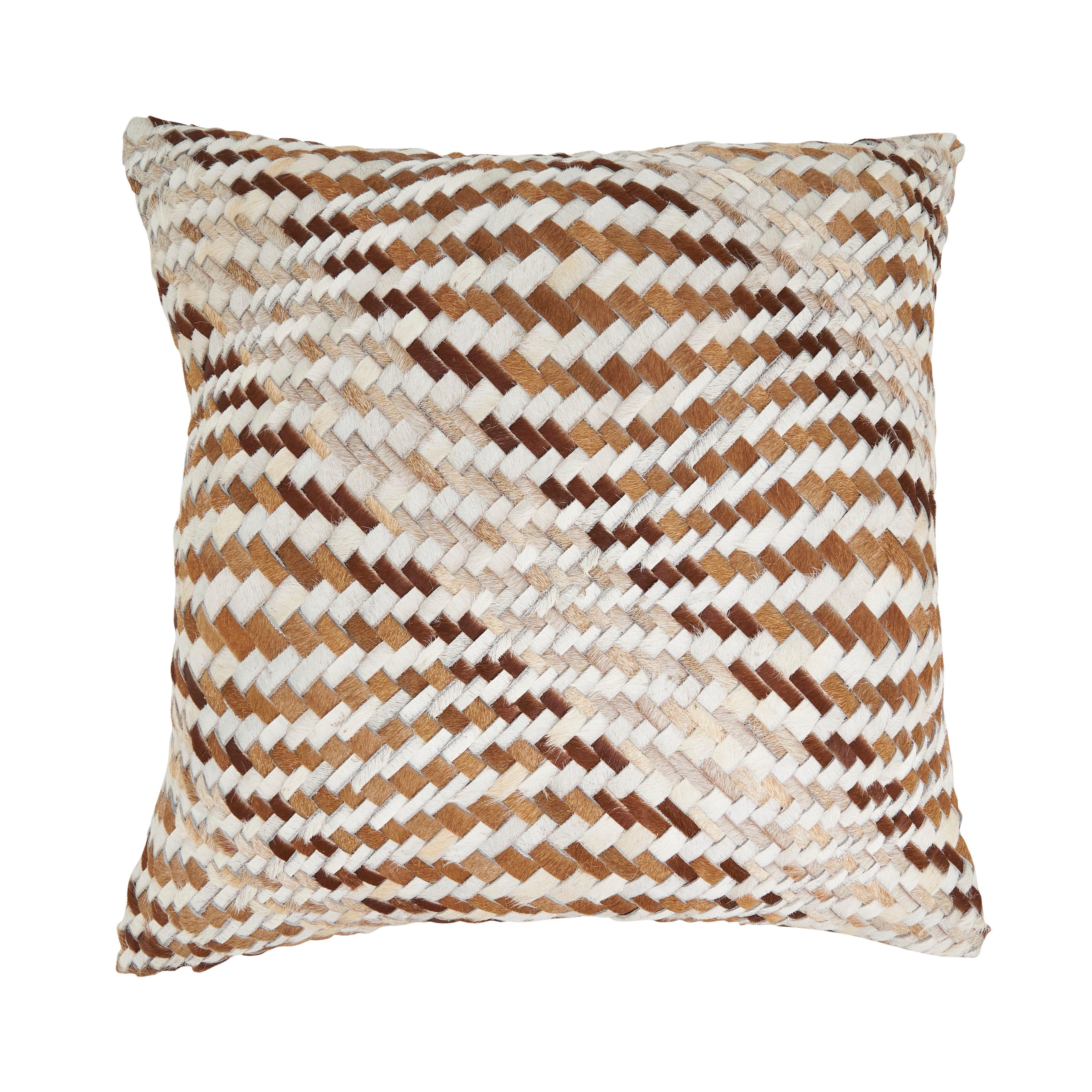 Saro Lifestyle Woven Chevron Hair-On Leather Throw Pillow - Recycled Accent Pillow for Boho Home Decor