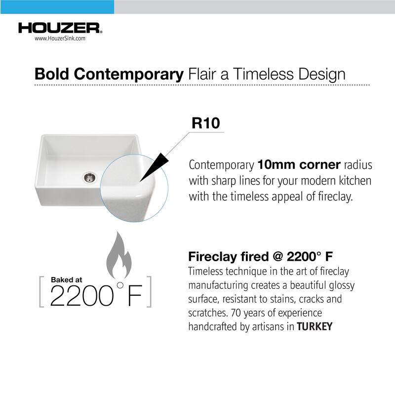 Houzer PTS-4100-C Platus 30" Farmhouse Single Basin Fireclay Kitchen