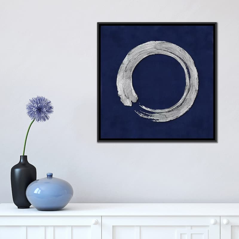 iCanvas "Silver Zen Circle On Blue I" by Ellie Roberts Framed Canvas Print