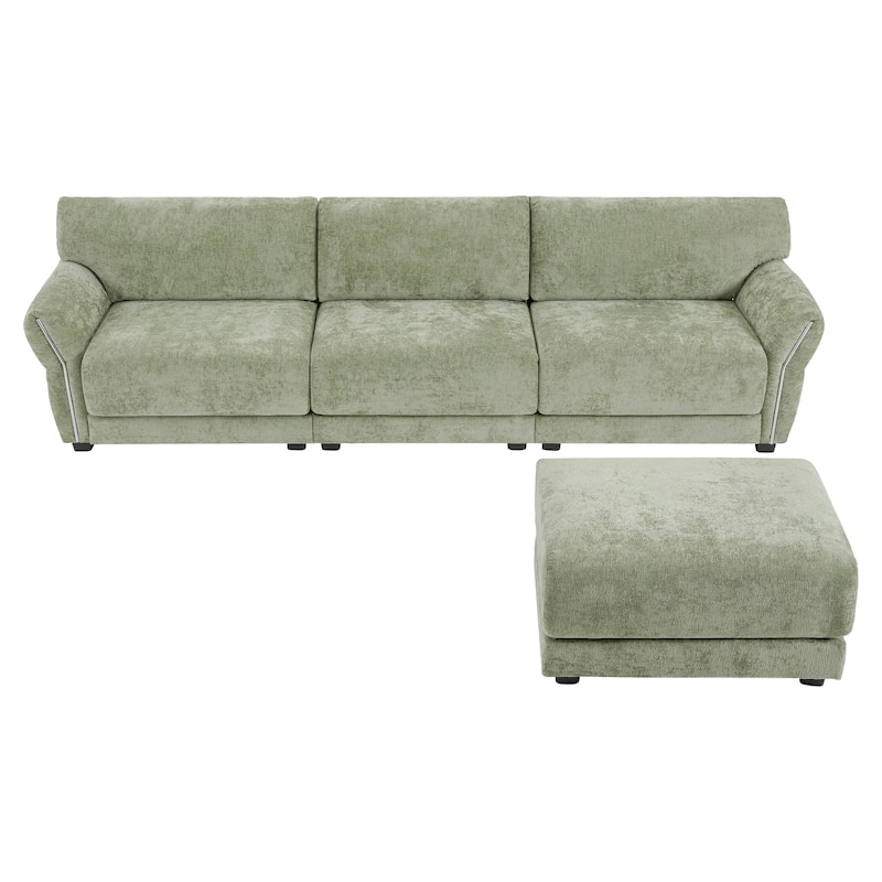 110" Chenille L-Shaped 4-Seater Sectional Sofa with USB/Type-C Charging & Free-Move Ottoman
